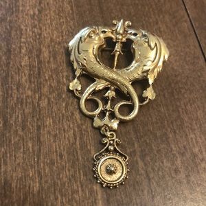 Vintage gold tone double Phenix pendant brooch.